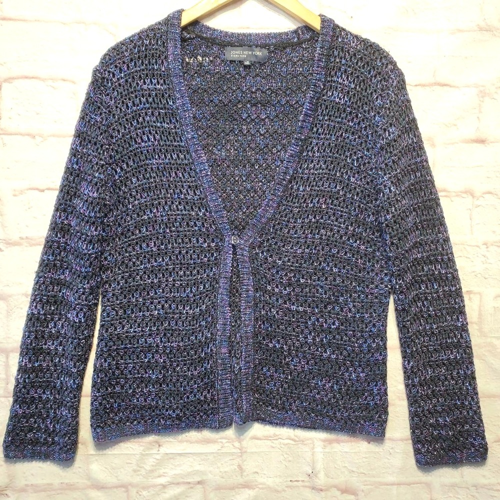 Fairy Grunge Whimsigoth Purple Blue Shimmery Open Knit Cardigan Festival Women L